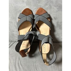SOLE SOCIETY Striped Elastic Ankle Strap Block Heel Sandals Women's Size 9
